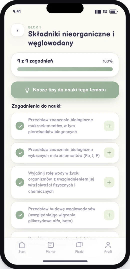 Blok z listą zagadnień do odhaczenia