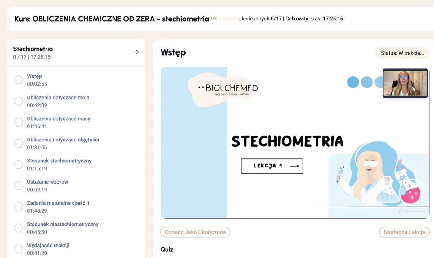Kurs „Obliczenia chemiczne od zera: stechiometria”